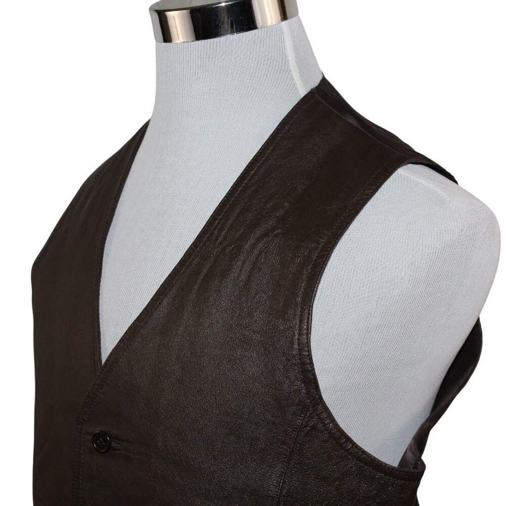 WILSONS Leather Vest Medium Brown The Leather Experts 2 Pocket Biker Motorcycle - Picture 8 of 12